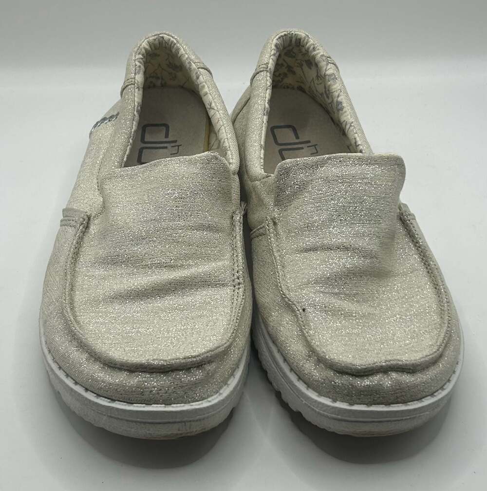 Hey Dude Misty Ivory Sparkle Slip-On Shoes Women's Size 5